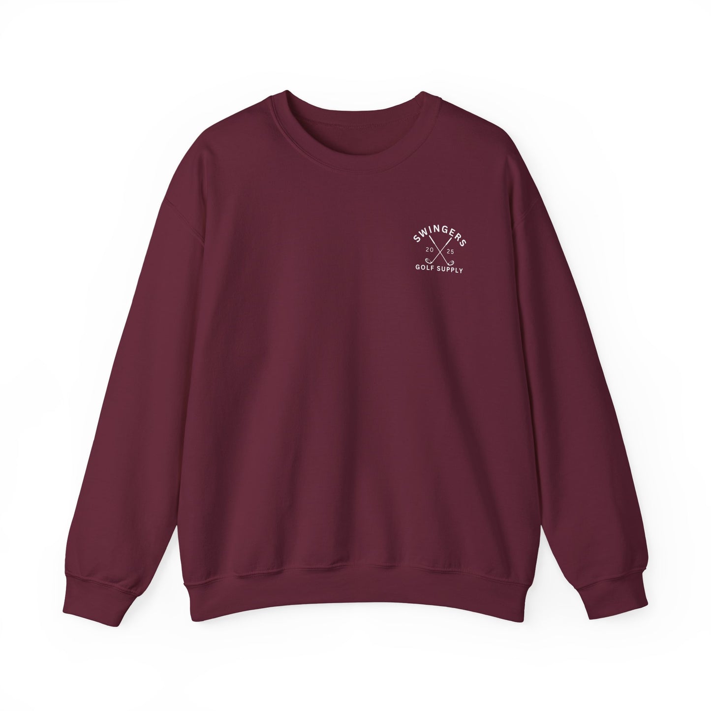 Maroon sweatshirt with a logo on a white background