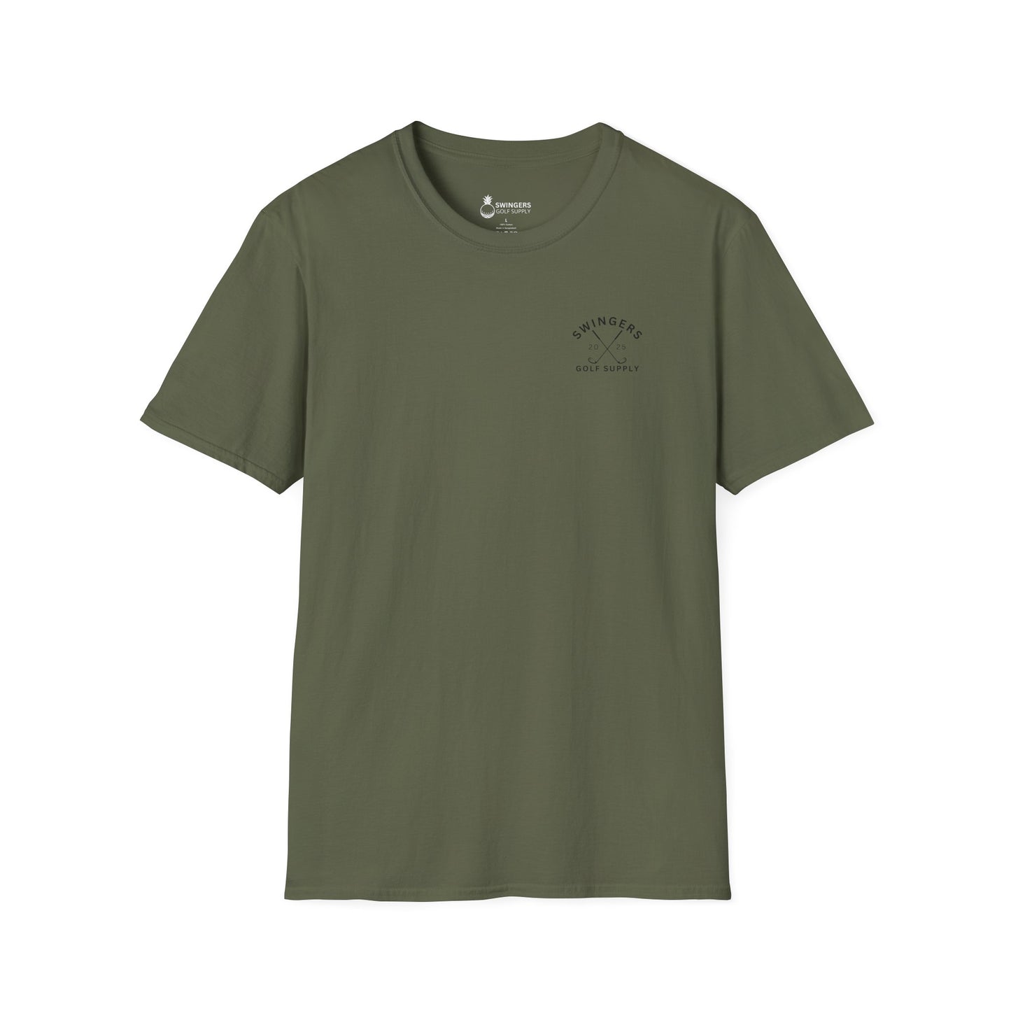 Green t-shirt with a logo on a white background