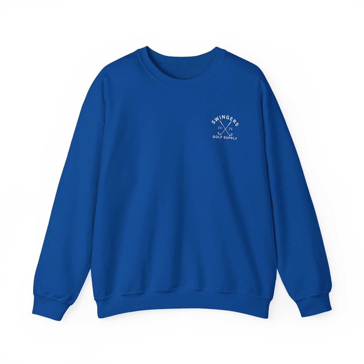 Blue sweatshirt with a logo on a white background