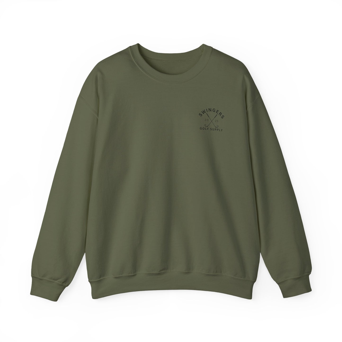 Green sweatshirt with a logo on a white background
