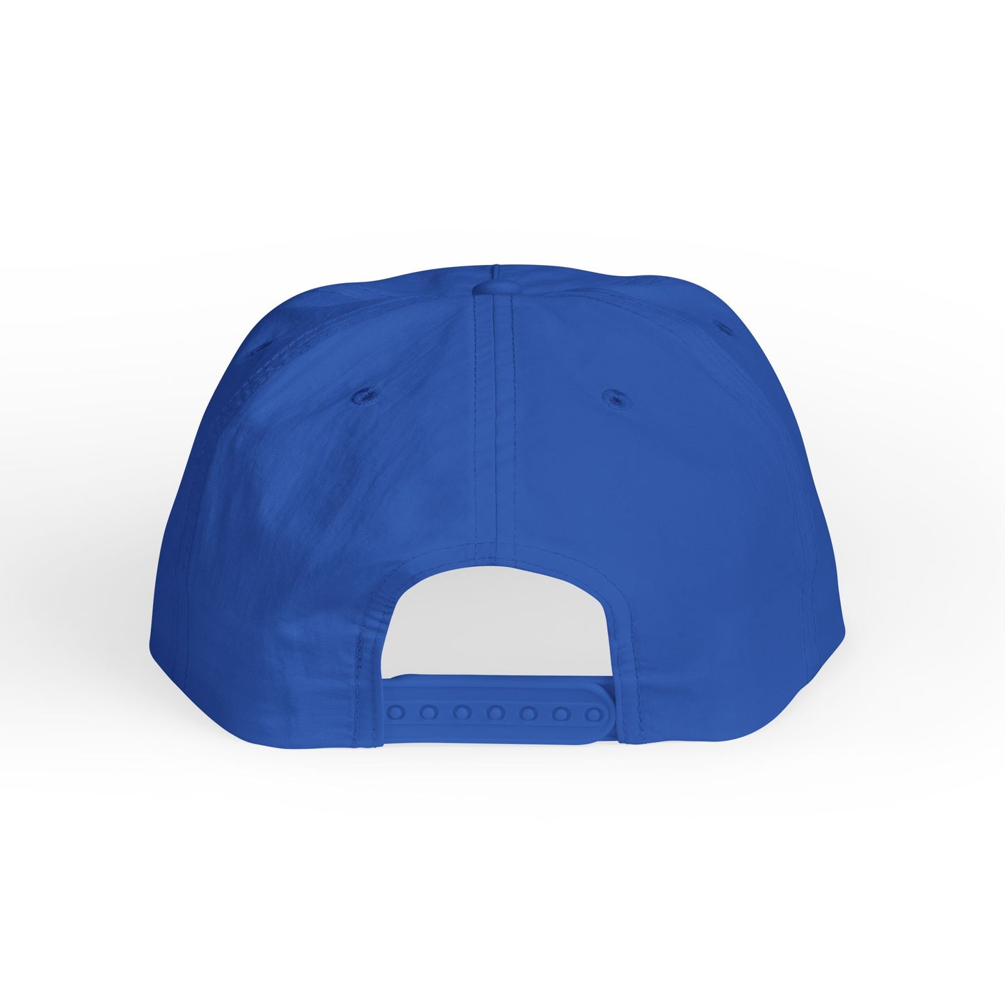 Blue cap with a white patch on a white background