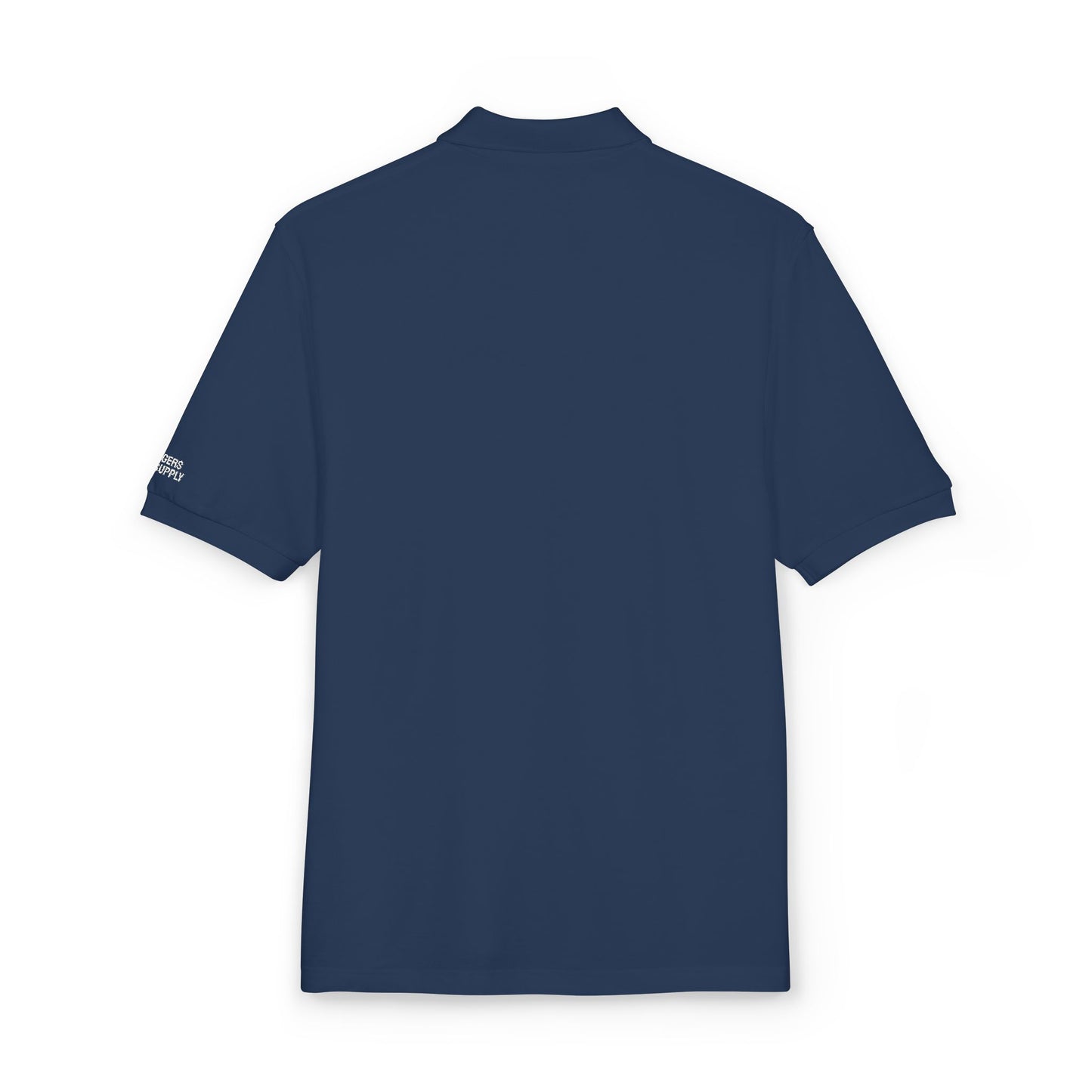 Navy blue polo shirt on a white background