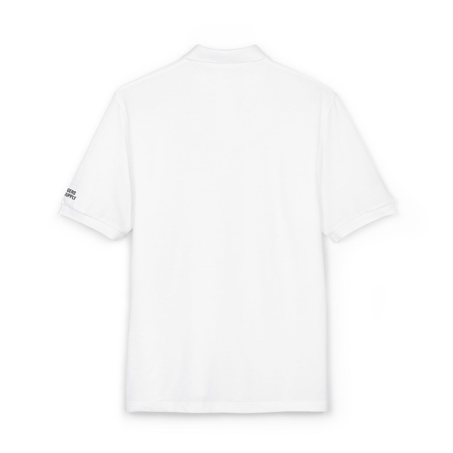 White t-shirt with black text on a white background