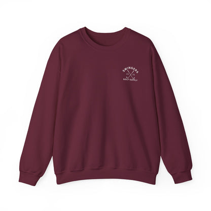 Maroon sweatshirt with a logo on a white background