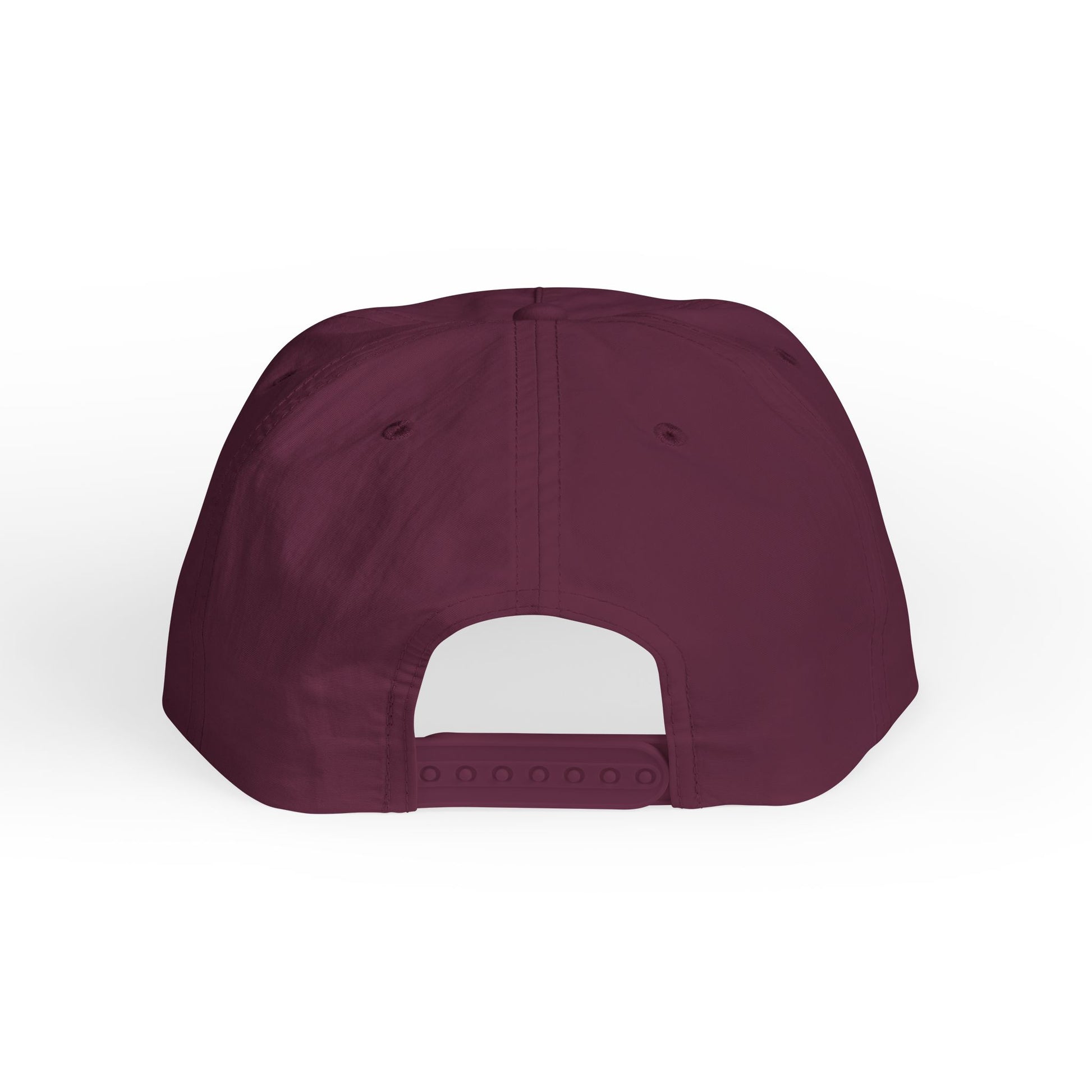 Maroon cap with a white patch on a white background