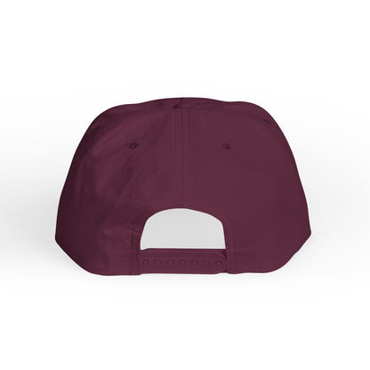 Maroon cap with a white patch on a white background