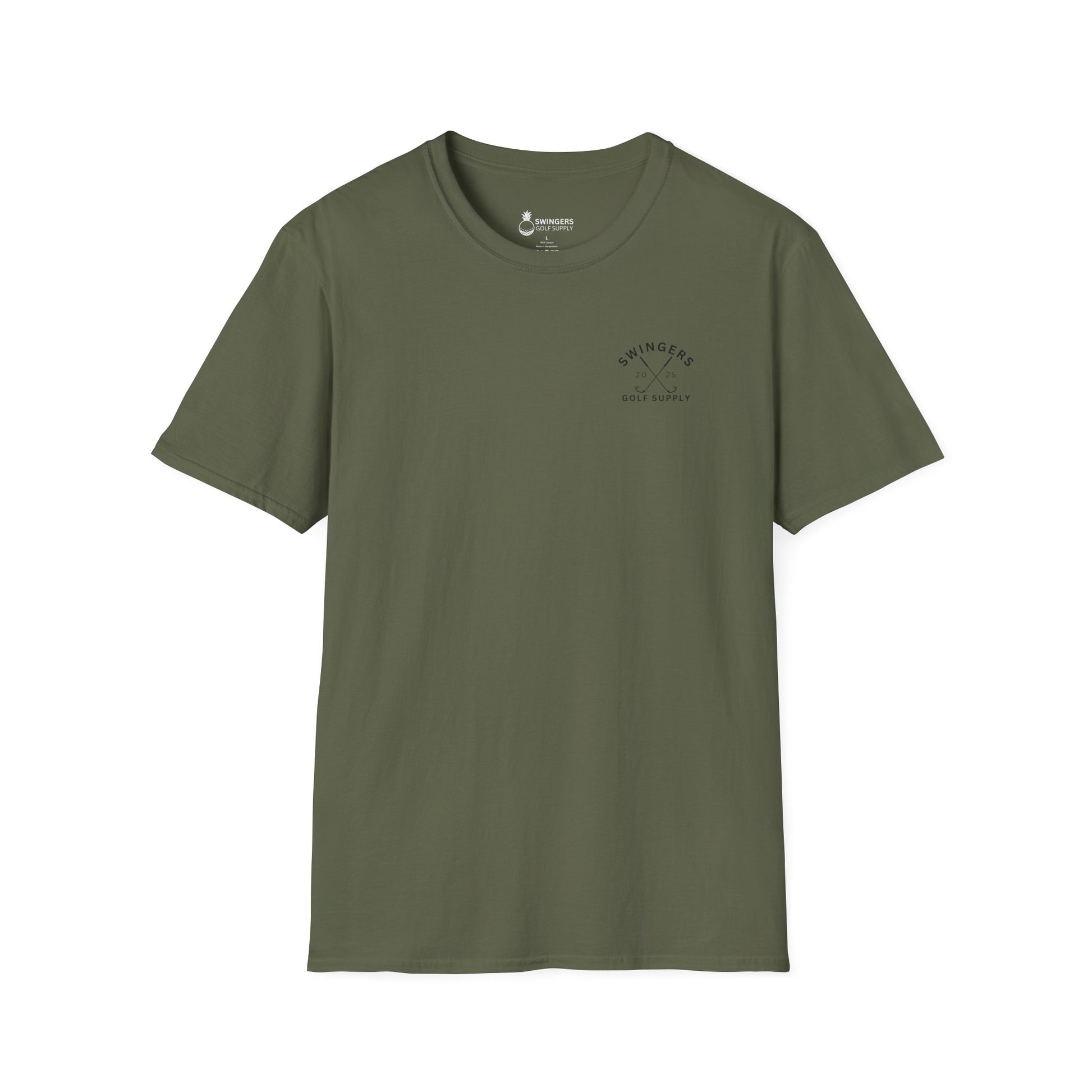 Green t-shirt with a logo on a white background