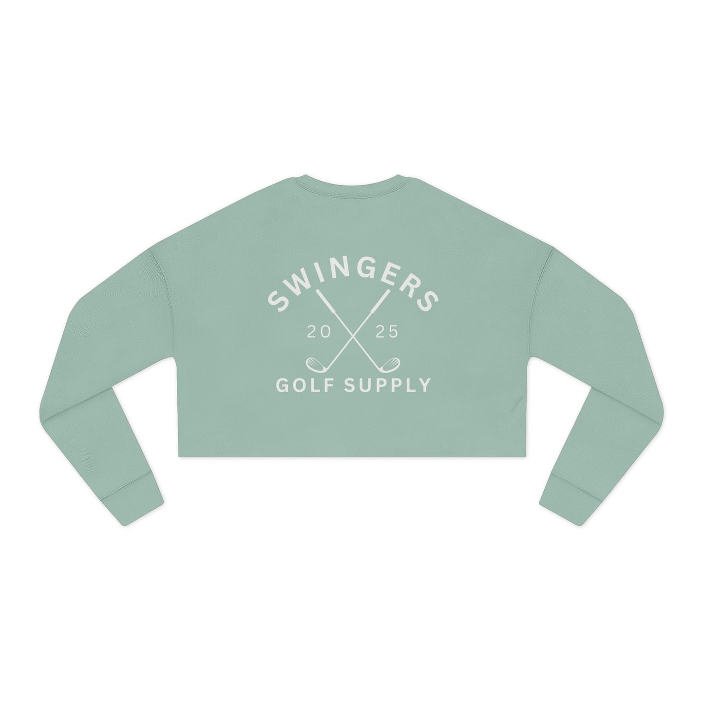 Light green crop top with 'Swingers Golf Supply' text on a white background