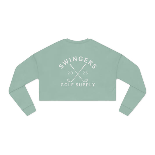 Light green crop top with 'Swingers Golf Supply' text on a white background