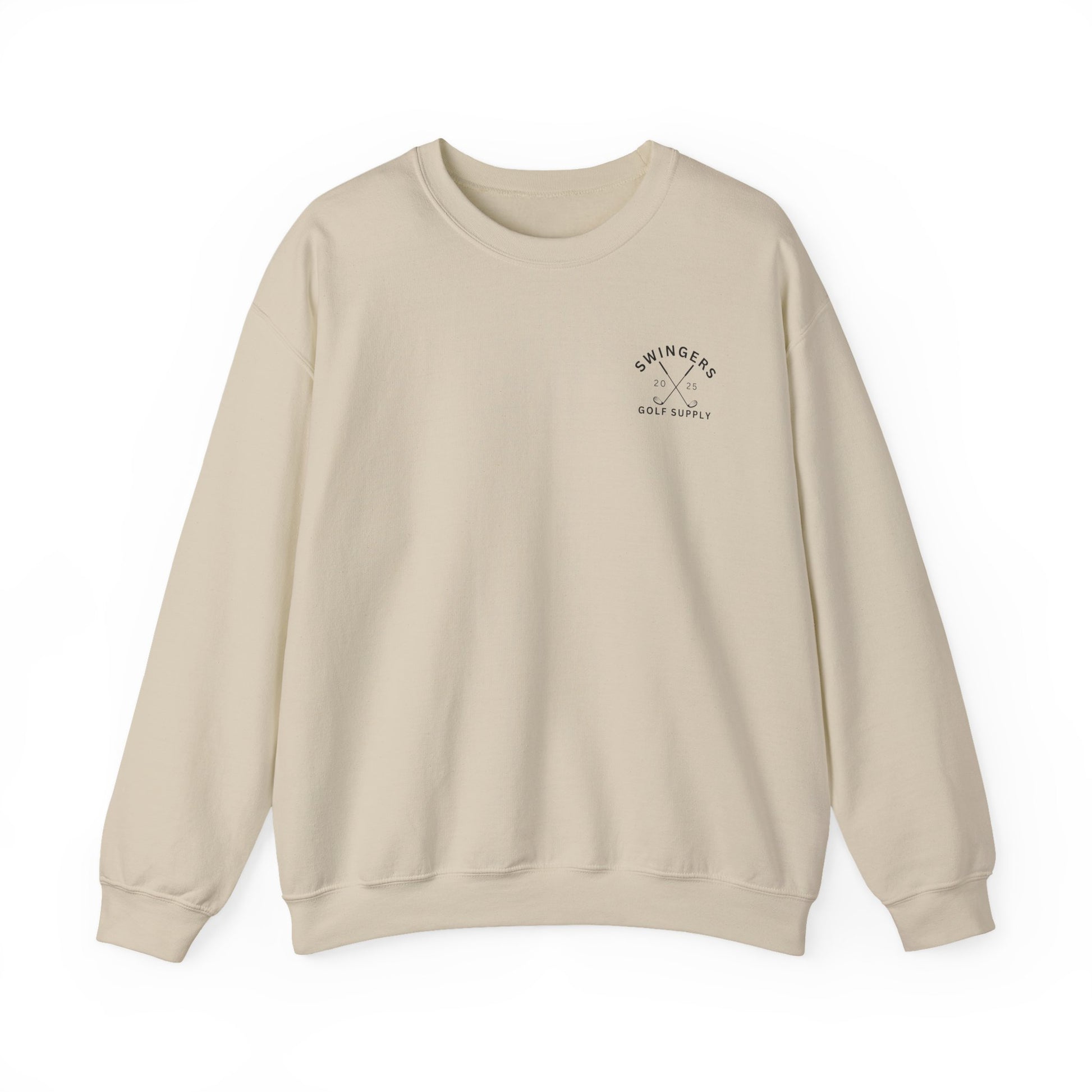Beige sweatshirt with a logo on a white background