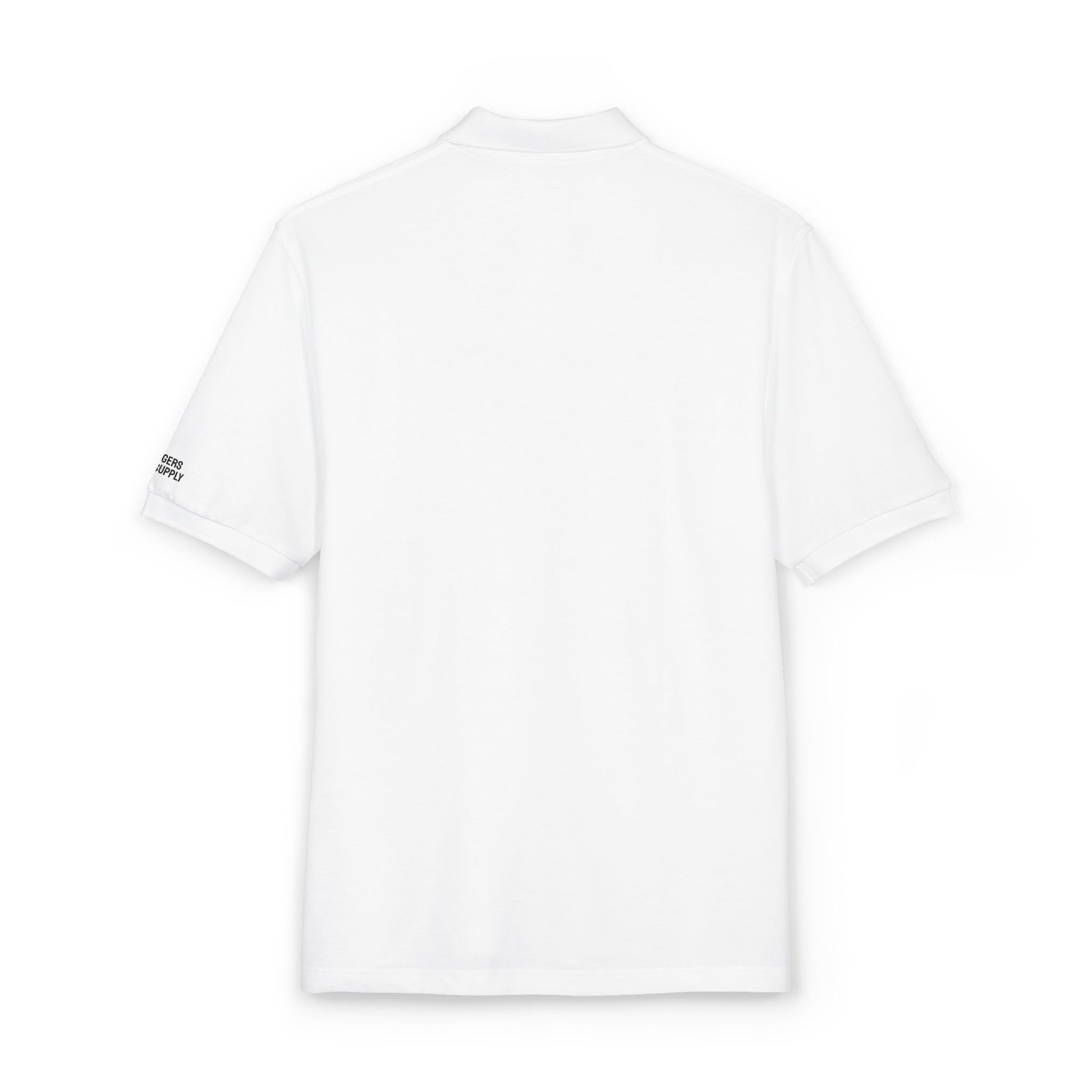 White t-shirt with black text on a white background